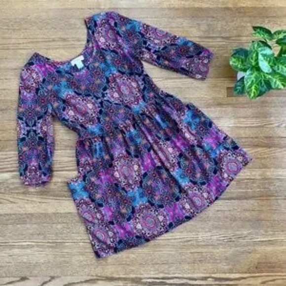 Band of Gypsies Paisley Print 3/4 Sleeves Geometric Pattern Shift Dress Size S - Picture 3 of 9